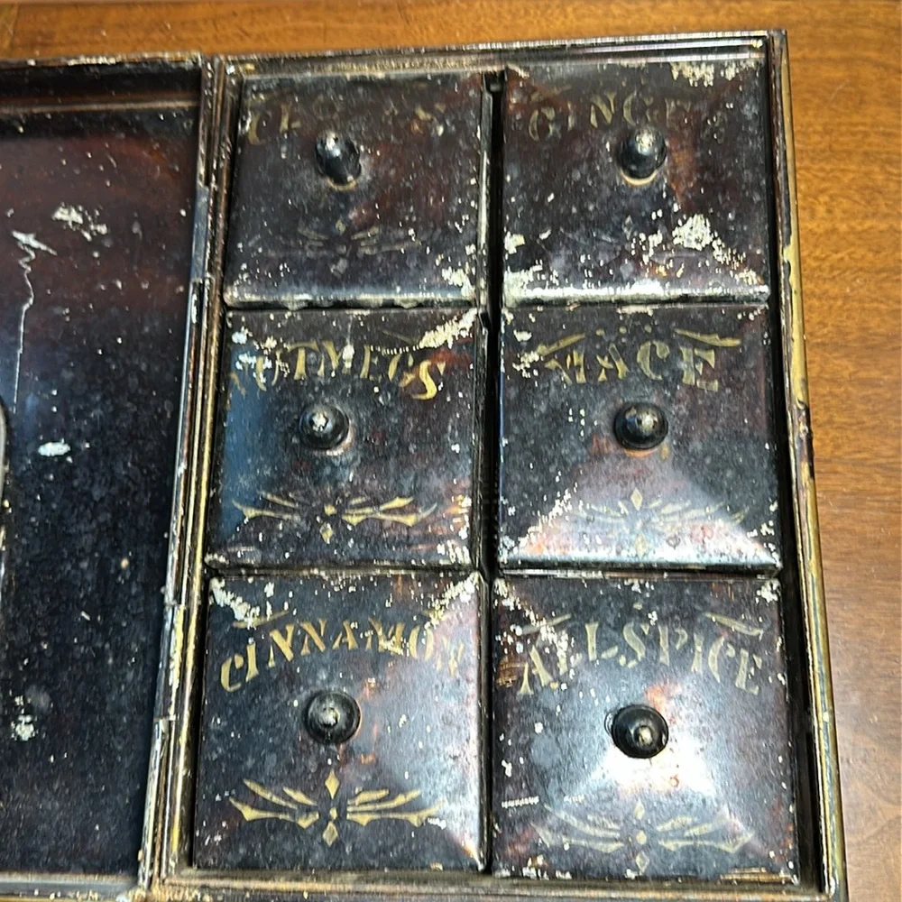 Vintage Spice Cabinet Tin with Grater Primitive Kreamer